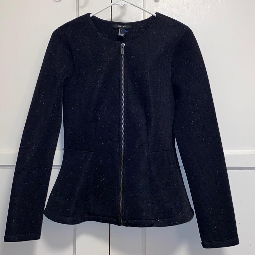 Forever 21 Large Black Sequin Zip Up Jacket